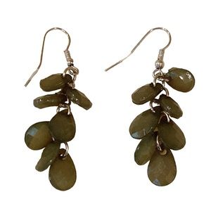 Olive Green Chandelier Faceted Bead Dangle Earrings French Hook NWOT